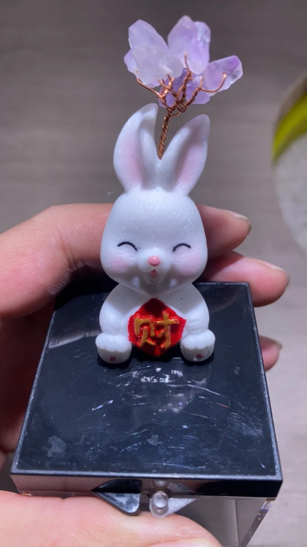 天然紫水晶原石兔子发财树创意车载家居装饰迷你招财树工艺品摆件