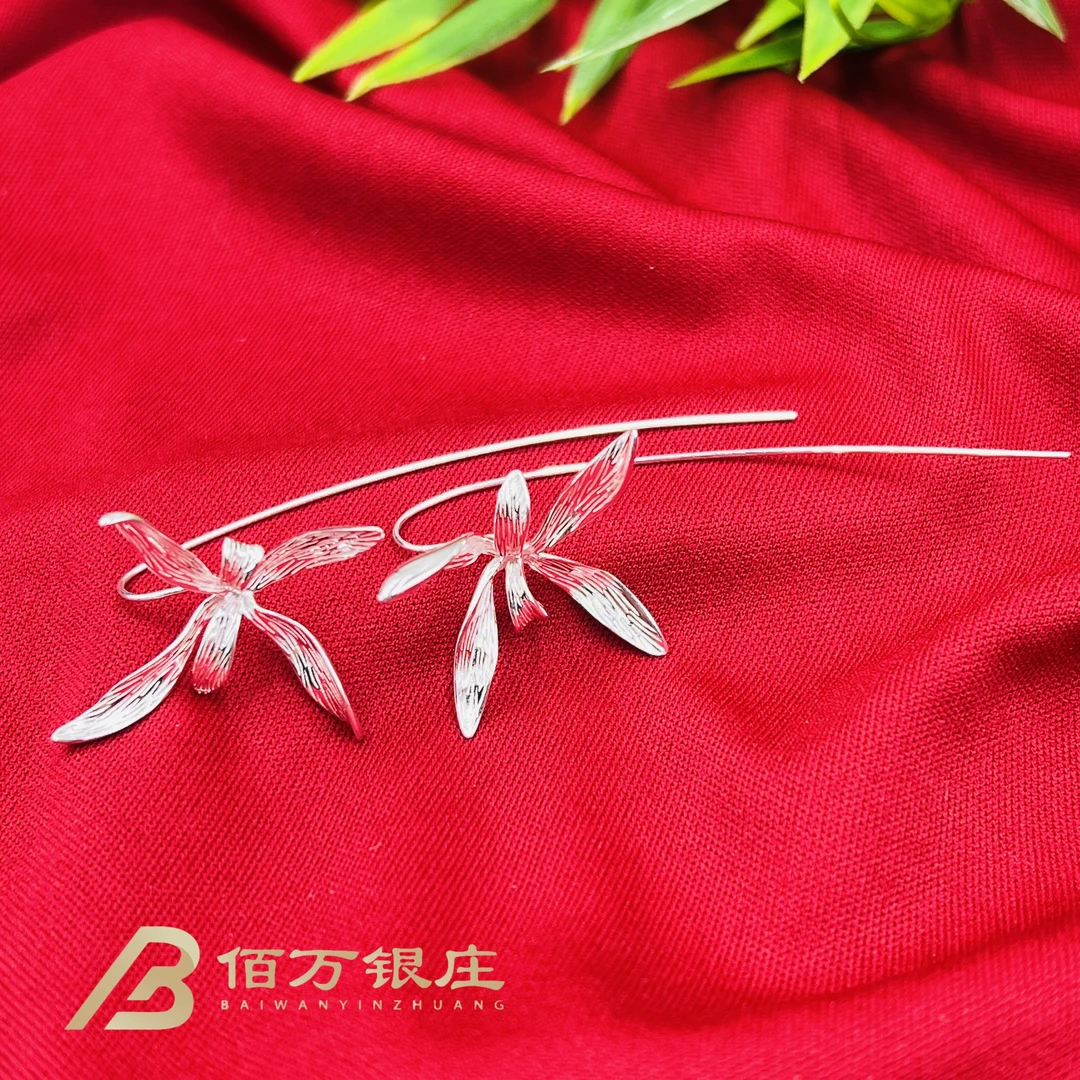 925银耳饰 【佰万银庄】S925银兰生花叙设计款国风鸢尾花玉兰花耳勾