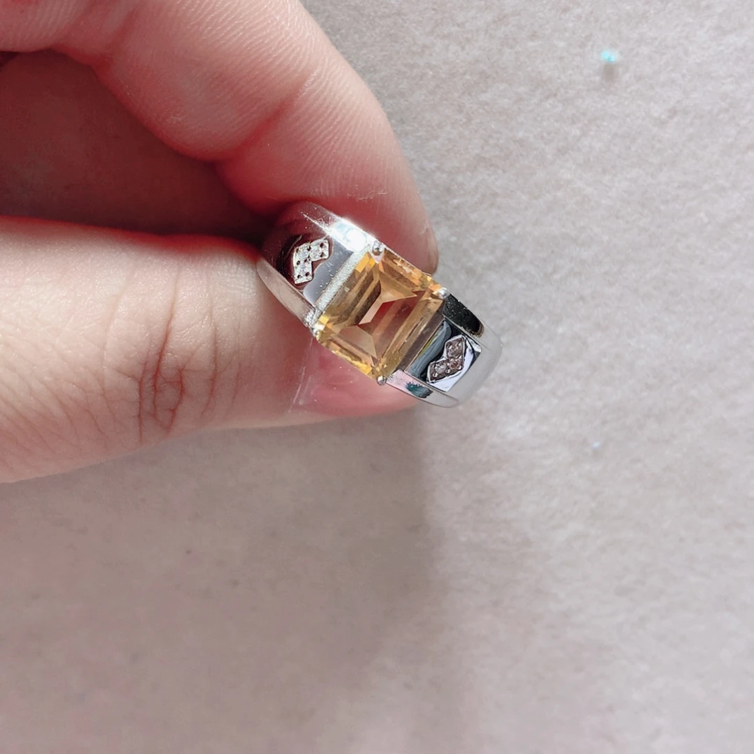 黄晶戒指银S925镶嵌胖****姐国首质检基地 天然黄晶