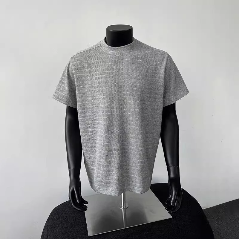 花灰色肌理感提花短袖男夏季cleanfit小众设计感t恤美式重磅半袖