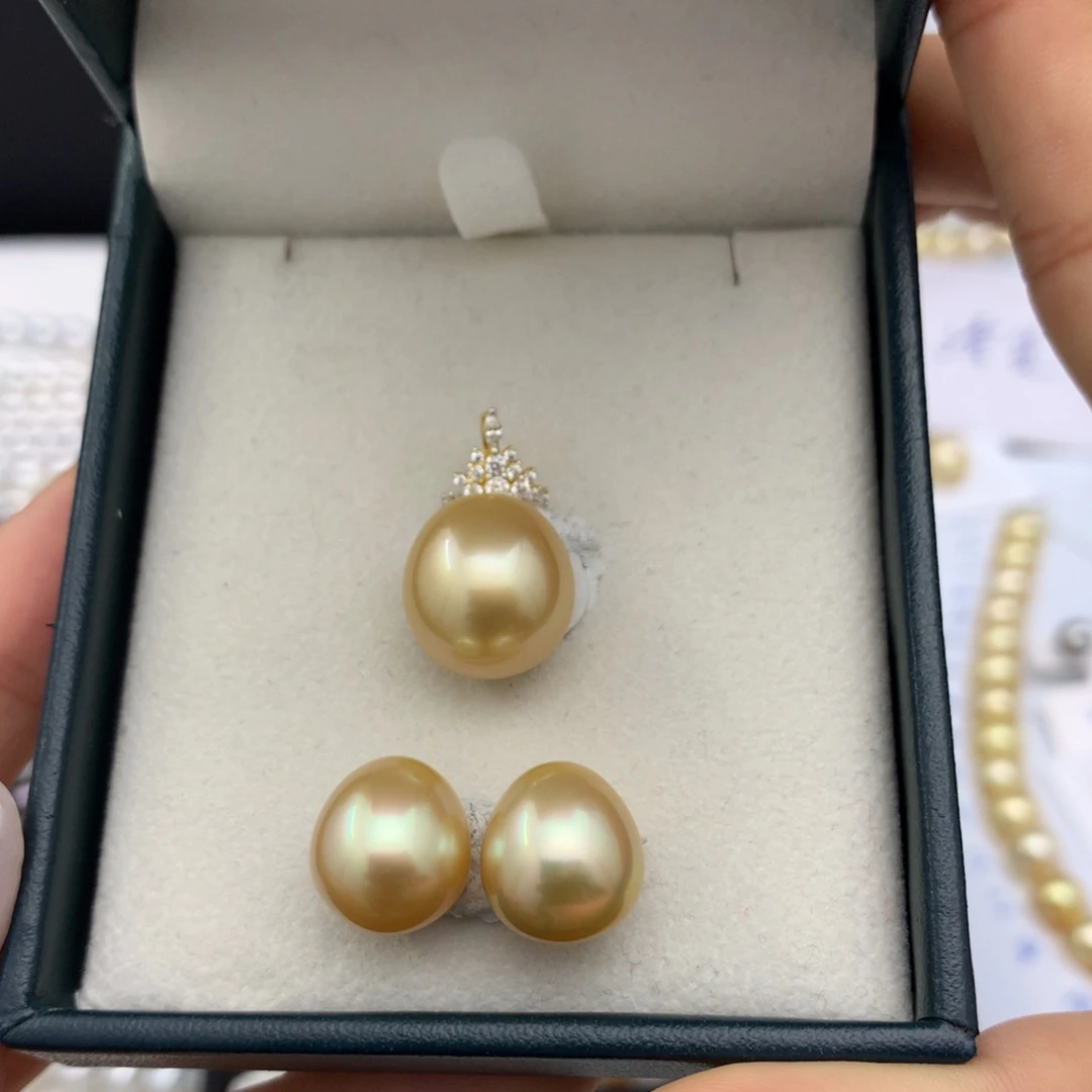 海水珍珠裸珠11-13mm两件套金珠