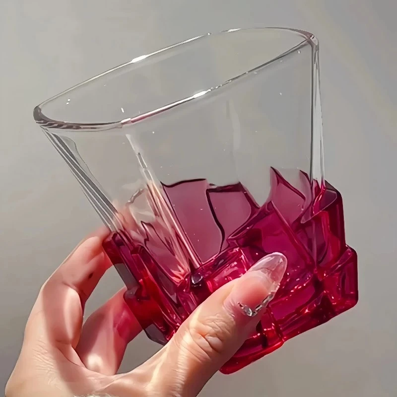 轻奢玫红冰块杯酒杯创意威士忌杯高级感限定杯家用高颜值洋酒Tfv