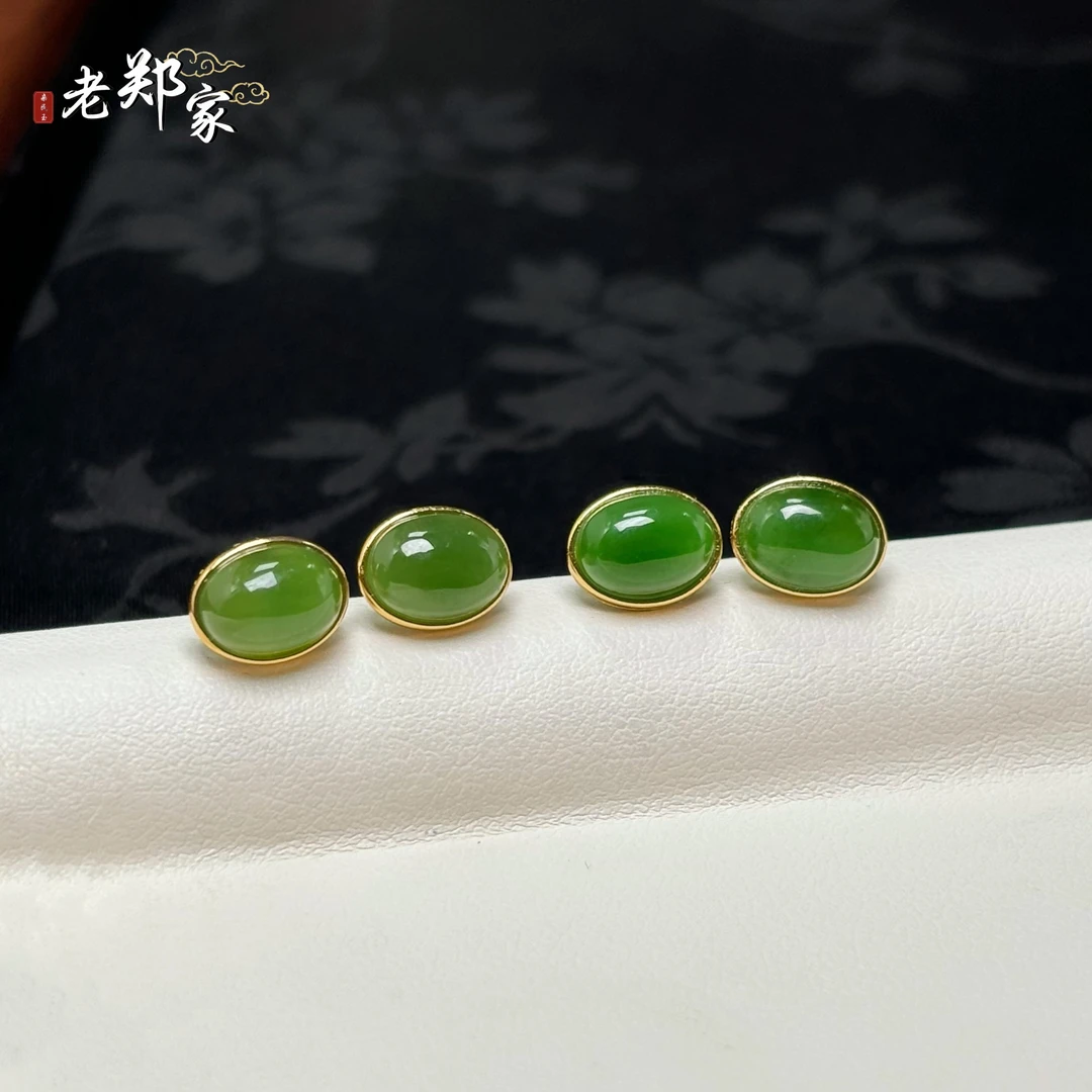 【老郑家】925银镶和田玉耳饰一对 108 多样性发一件 约8*6*4mm