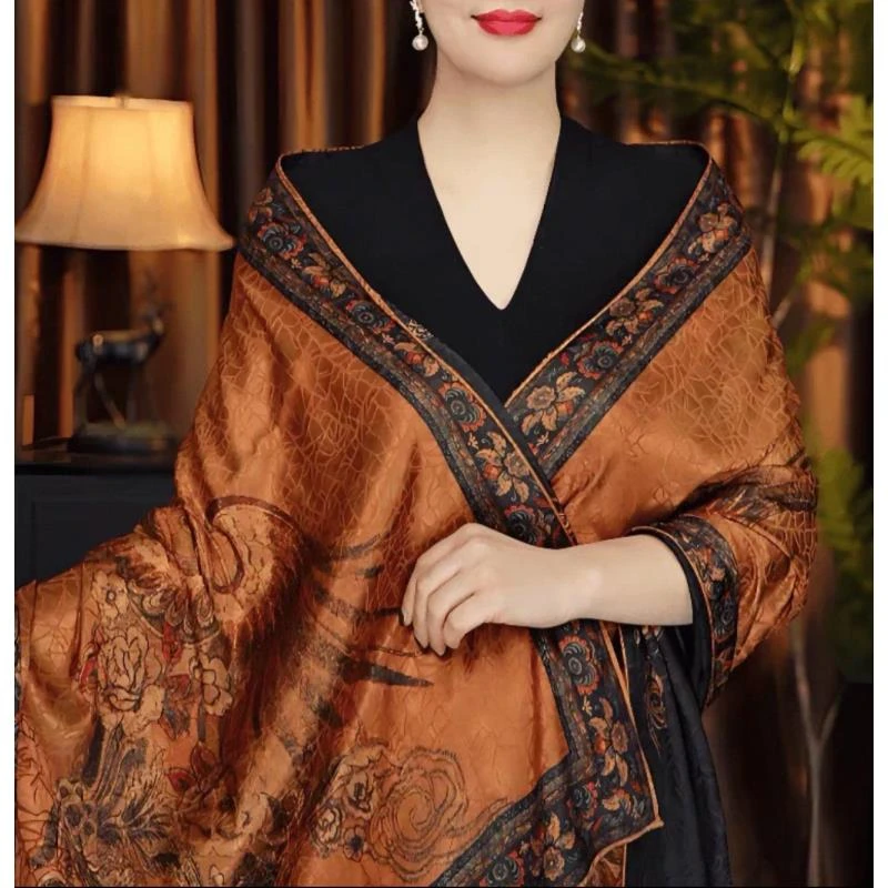 （1135）原创法式复古长巾薄款披肩复古女围巾气质经典极简风国风