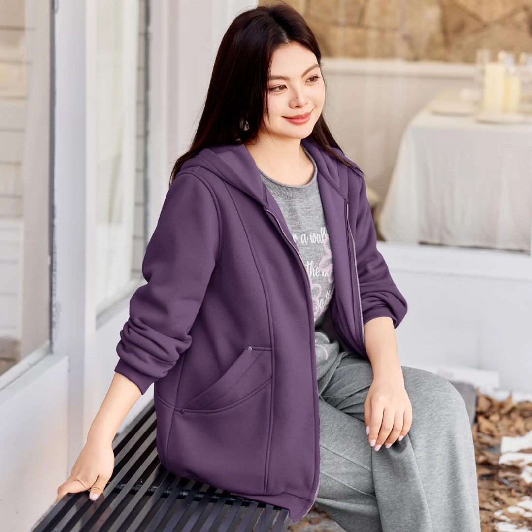 【现货-加厚奥粒绒】MsShe大码女装冬装连帽卫衣外套Zg~Q2509049