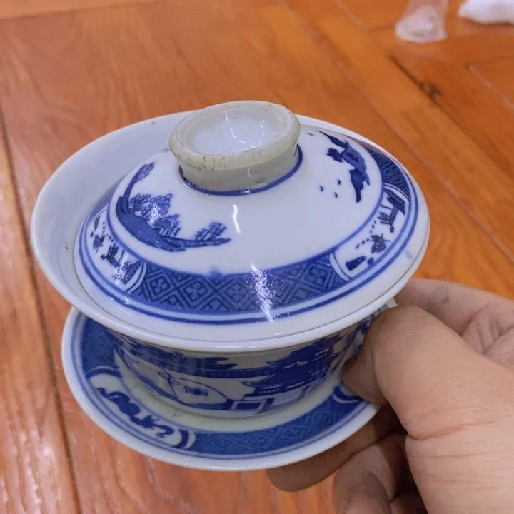 摆件景德镇青花梧桐三才盖碗