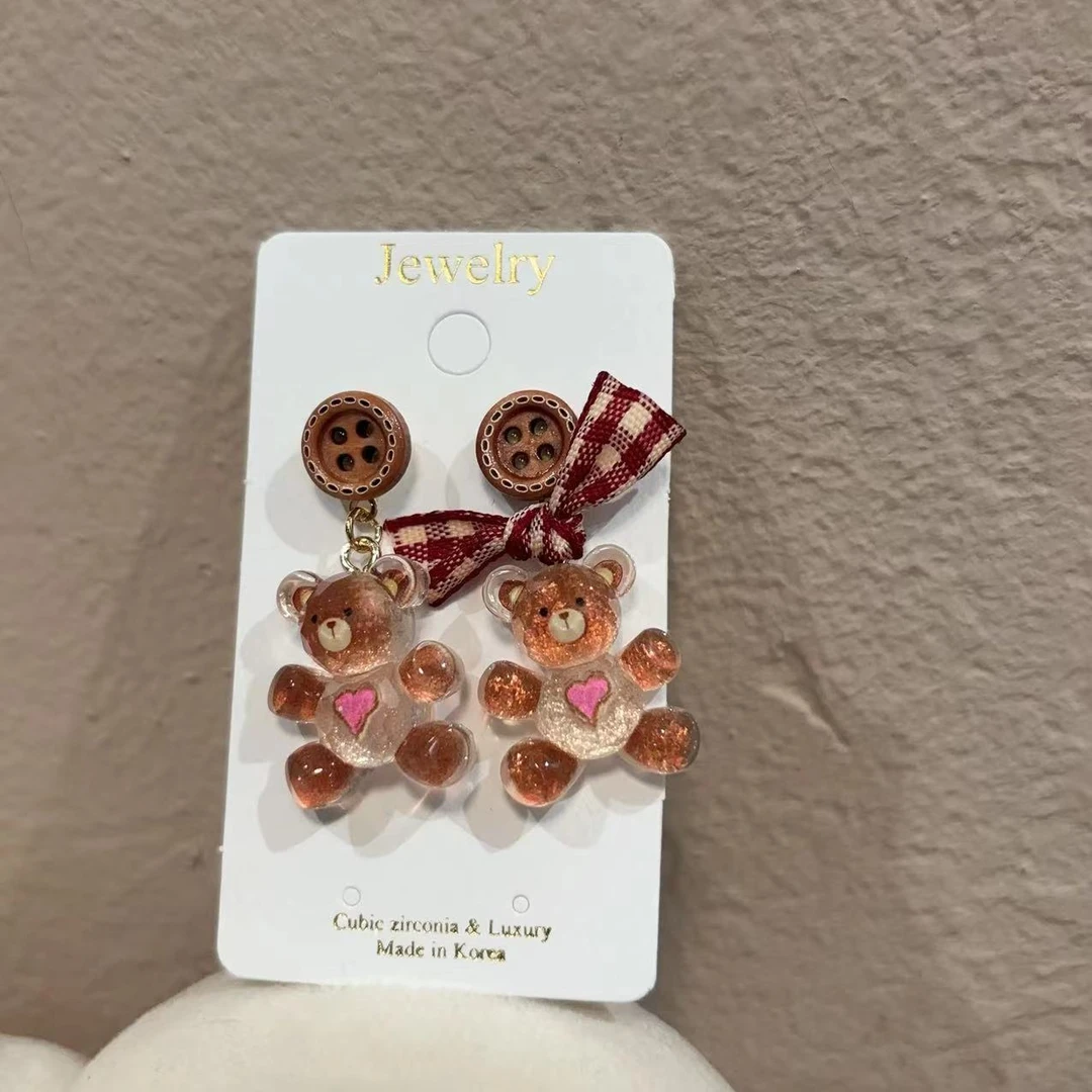 铜合金耳饰 设计款纽扣小熊耳钉R718