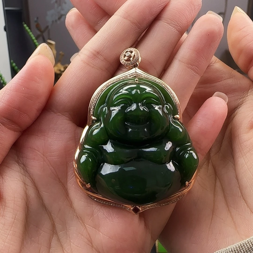 李***瑞和田玉（碧玉）18K金镶嵌吊坠(不含链)