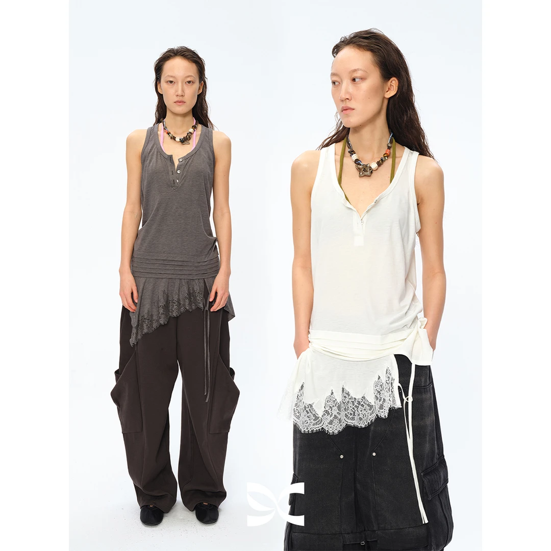 Square Circle 方圆重工蕾丝拼接中长款叠穿内搭显瘦吊带背心上衣