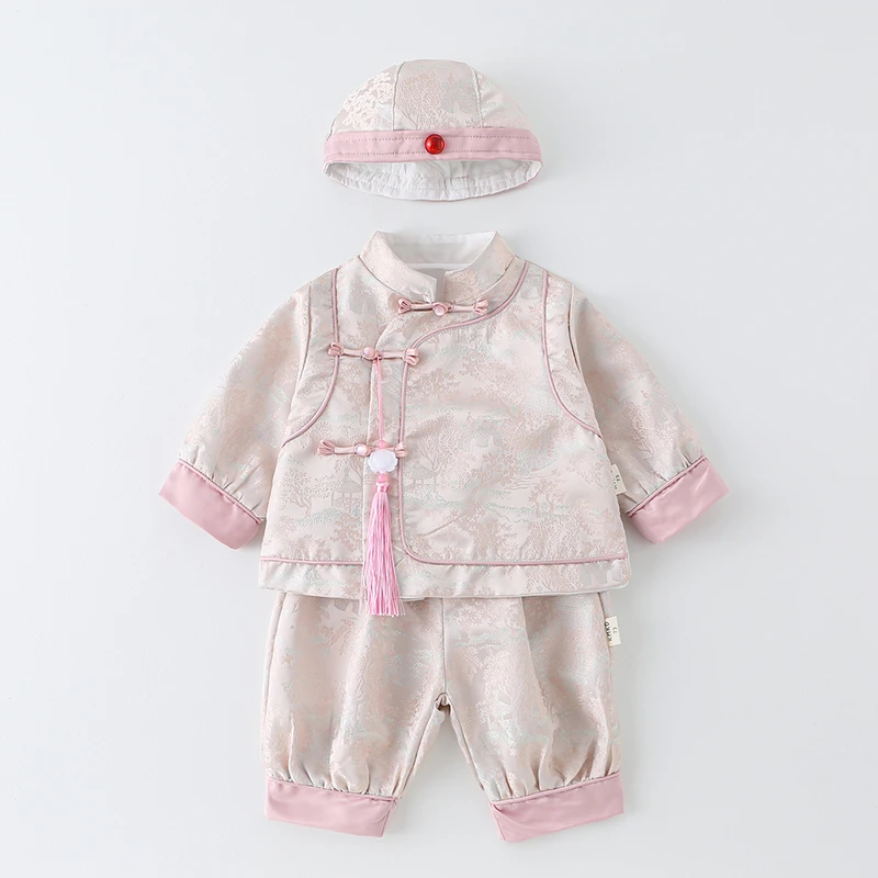 婴儿洋气套装秋冬季周岁女宝宝衣服满月礼服一岁抓周汉服年服