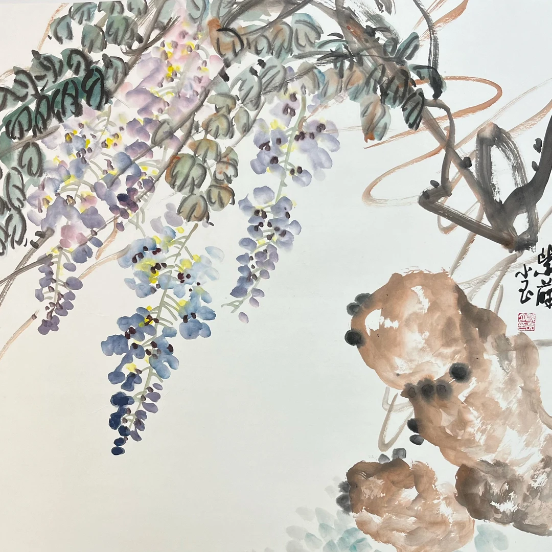张大风艺术馆  欧亮月绘画作品《紫藤》Y54，尺寸68X68cm
