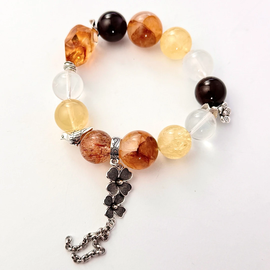 【大兵甄选】赤绮跃金稀有渐变黄胶花好运水晶手串 多样性发其一