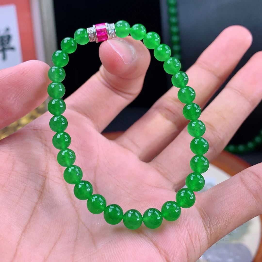 色标级阳绿珠珠一缅甸天然翡翠A货玻璃种帝王绿一物多用手串项链