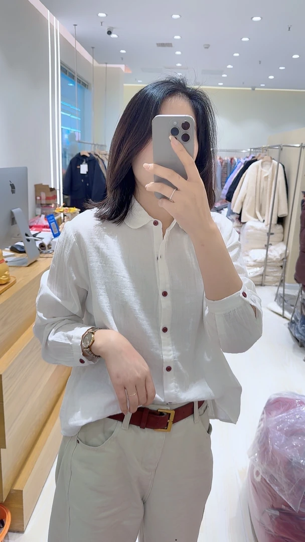 2025春季新款纯棉圆领长袖衬衫女宽松显瘦纯色休闲衬衫CS1102