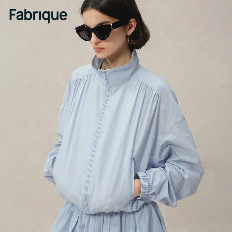 Fabrique Aria 春夏新款冰川蓝薄款棉感气球廓形休闲时尚夹克外套