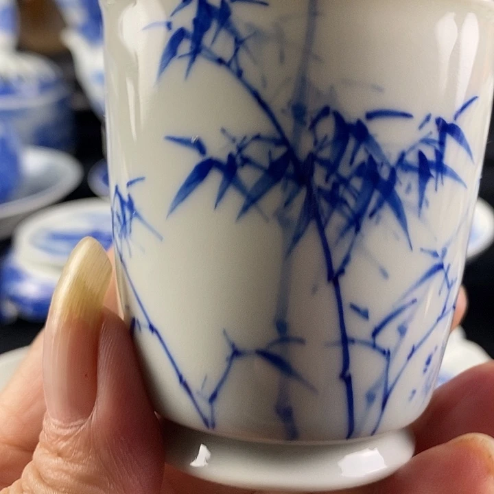 陶景德镇手工手编青花山水小竹叶杯