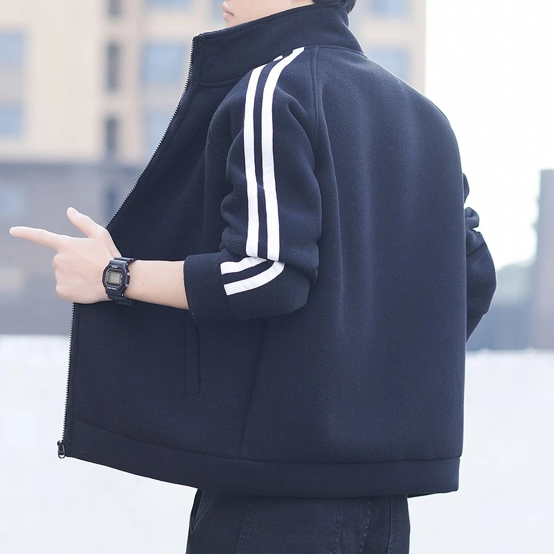 摇粒绒开衫男士外套春秋冬季2025新款运动卫衣休闲外衣加厚抓绒衣