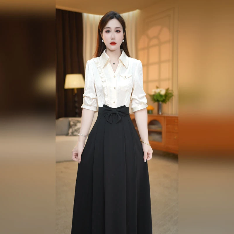 赛菲雅衬衫领连衣裙女2025新款早秋收腰轻奢职业装a字裙潮