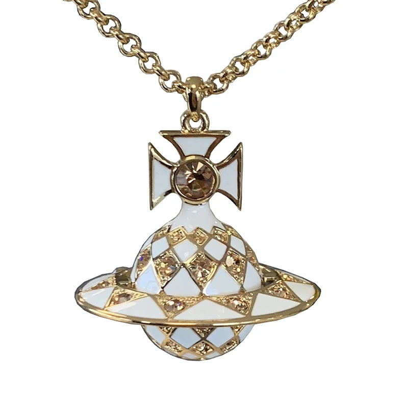VIVIANNE WESTWOOD/西太后 女士白色金属制玫瑰金土星吊坠项链