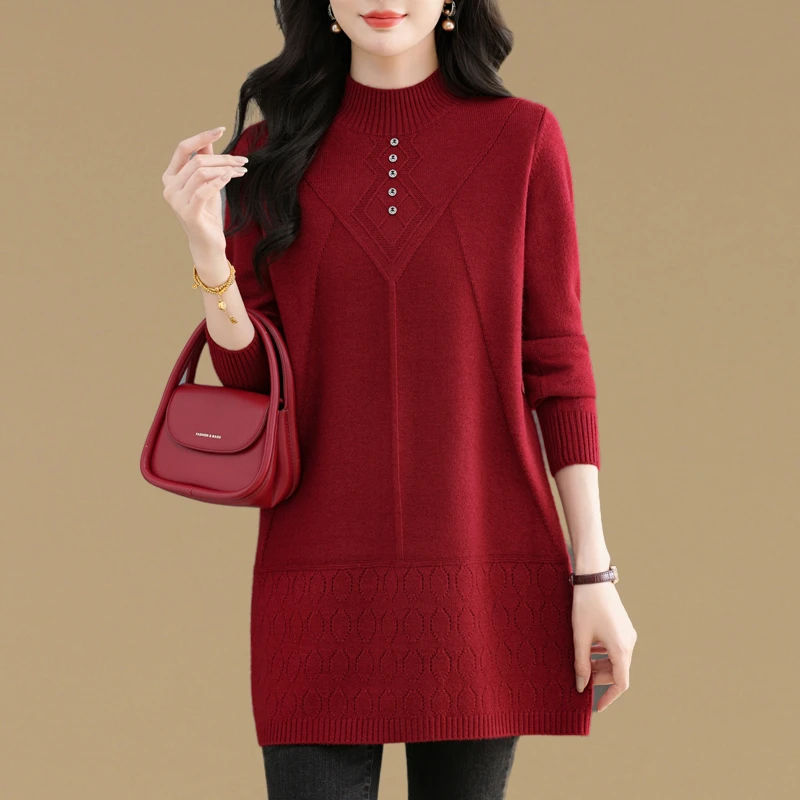 高级感洋气中长款毛衣裙女秋冬新款大码宽松遮肉打底衫针织连衣裙