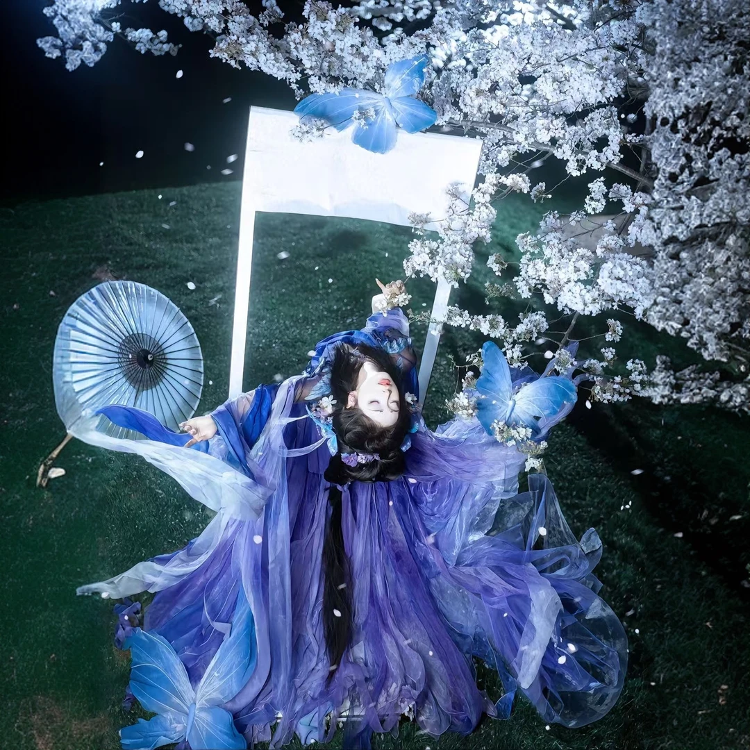 【暗夜蝶】蝴蝶刺绣异形诃子裙大袖长款子颂东方美学游园惊梦套装