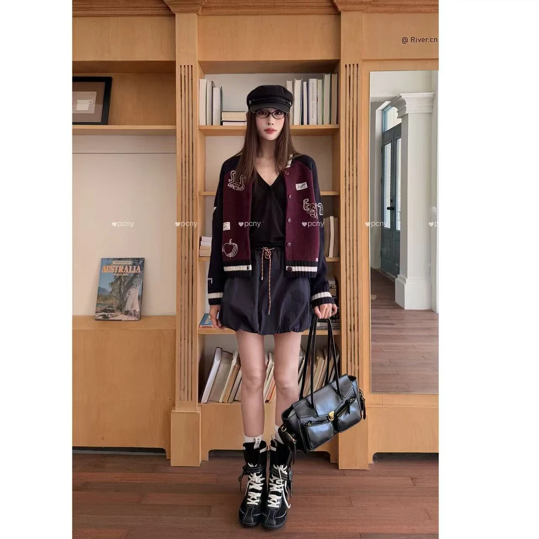 PCNY「绛夜织语」不理理冬季新款女装设计感长袖针织开衫