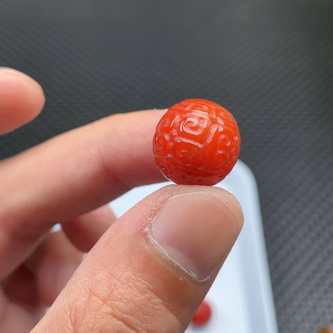 南红玛瑙11号 15mm柿子红回纹珠一颗未镶嵌