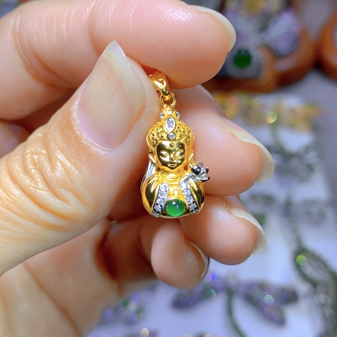 翡翠颈饰银S925镶嵌天然翡翠