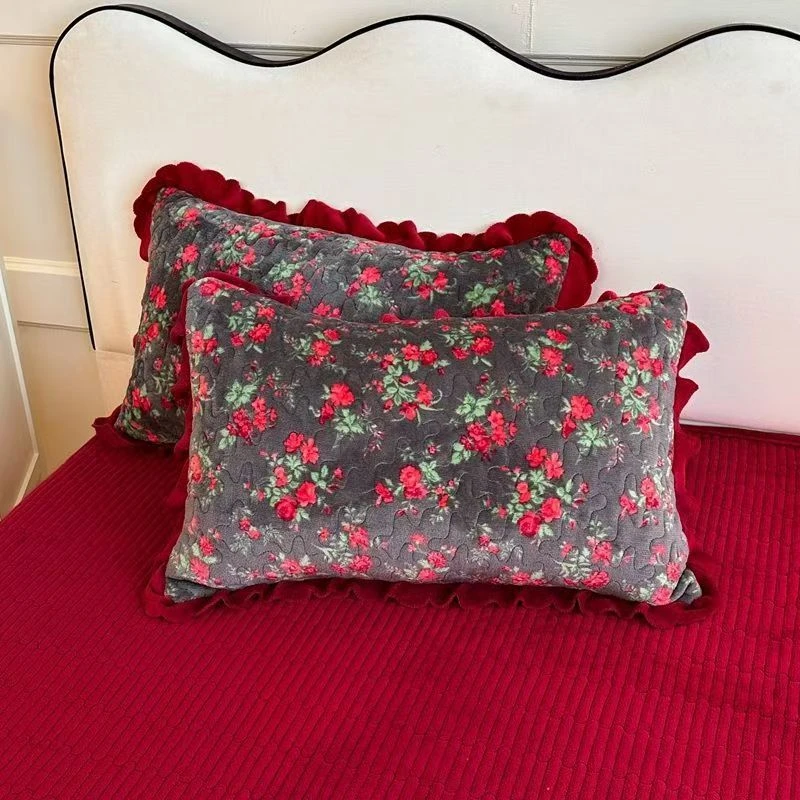 《同款枕套PY》加厚夹棉绗缝宝宝绒枕套48*74cm一对装