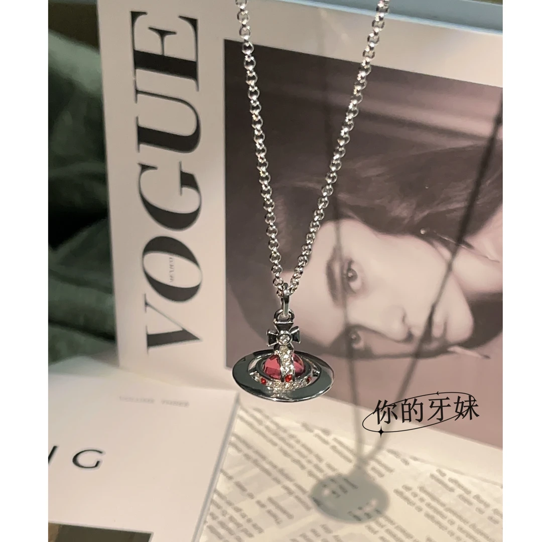 合金项链 中号玫红土星XL544气质轻奢设计感时尚小众