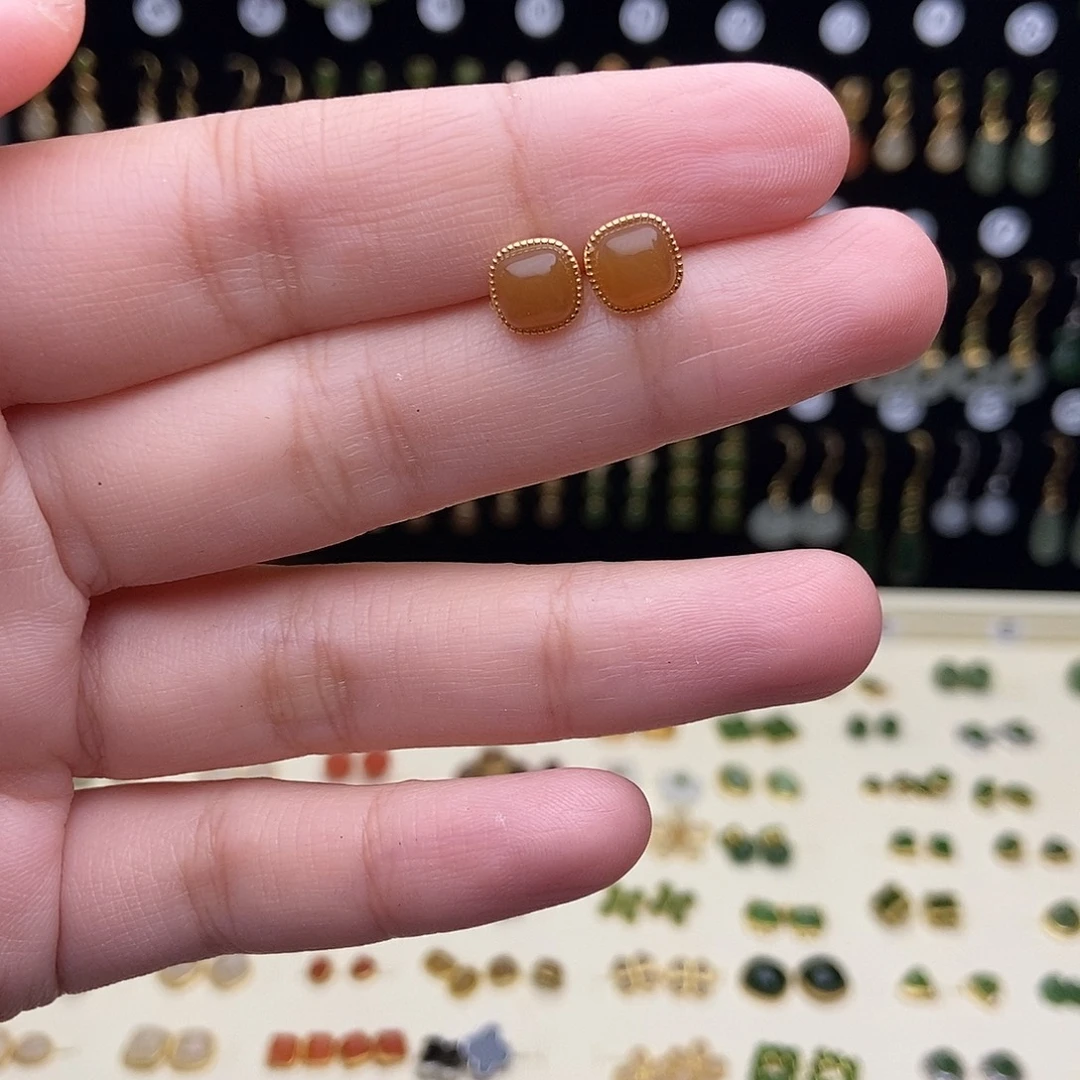 南红玛瑙银S925镀金镶嵌耳饰