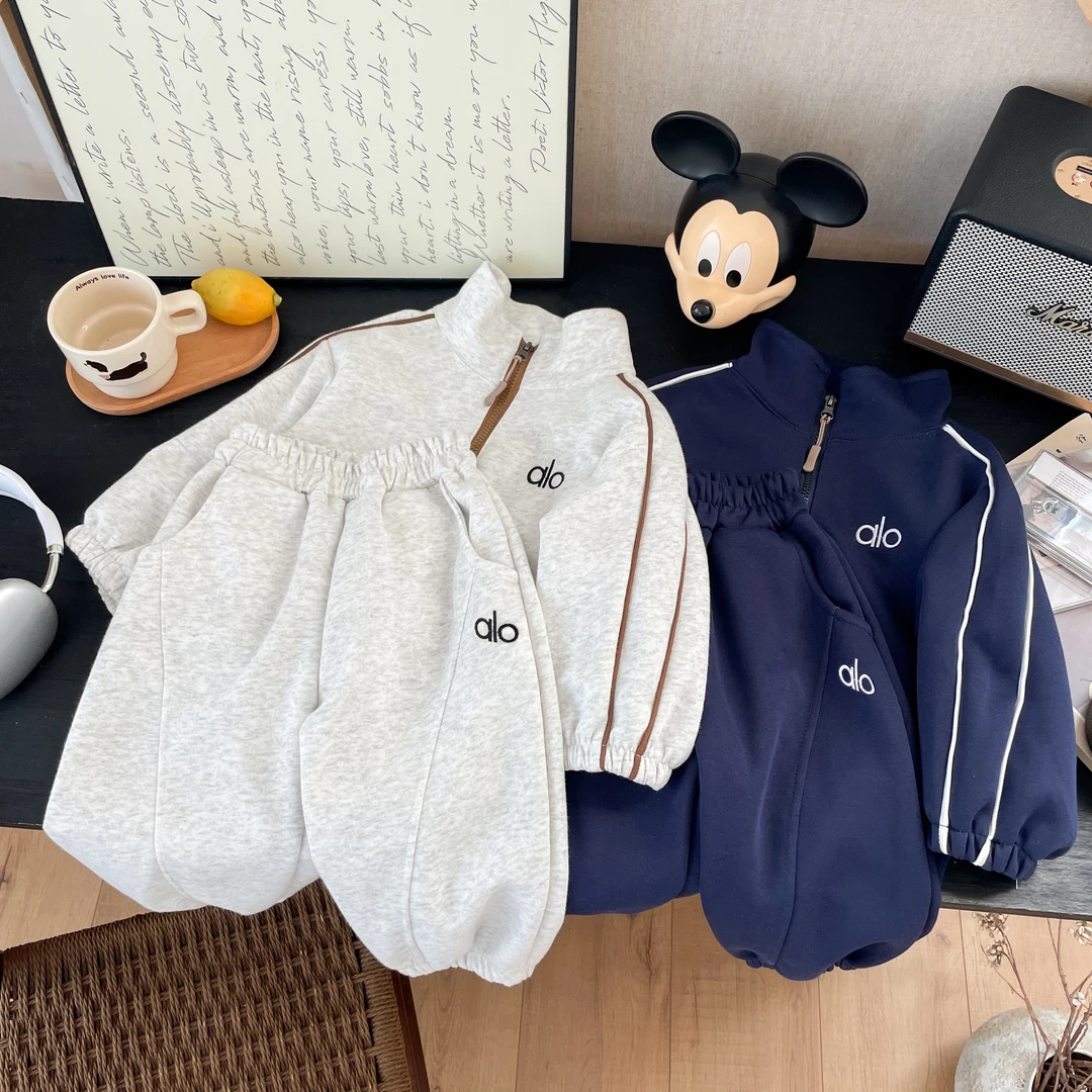 立领卫衣半拉链套装男女童2025秋装新款洋气卫衣套装两件套运动装