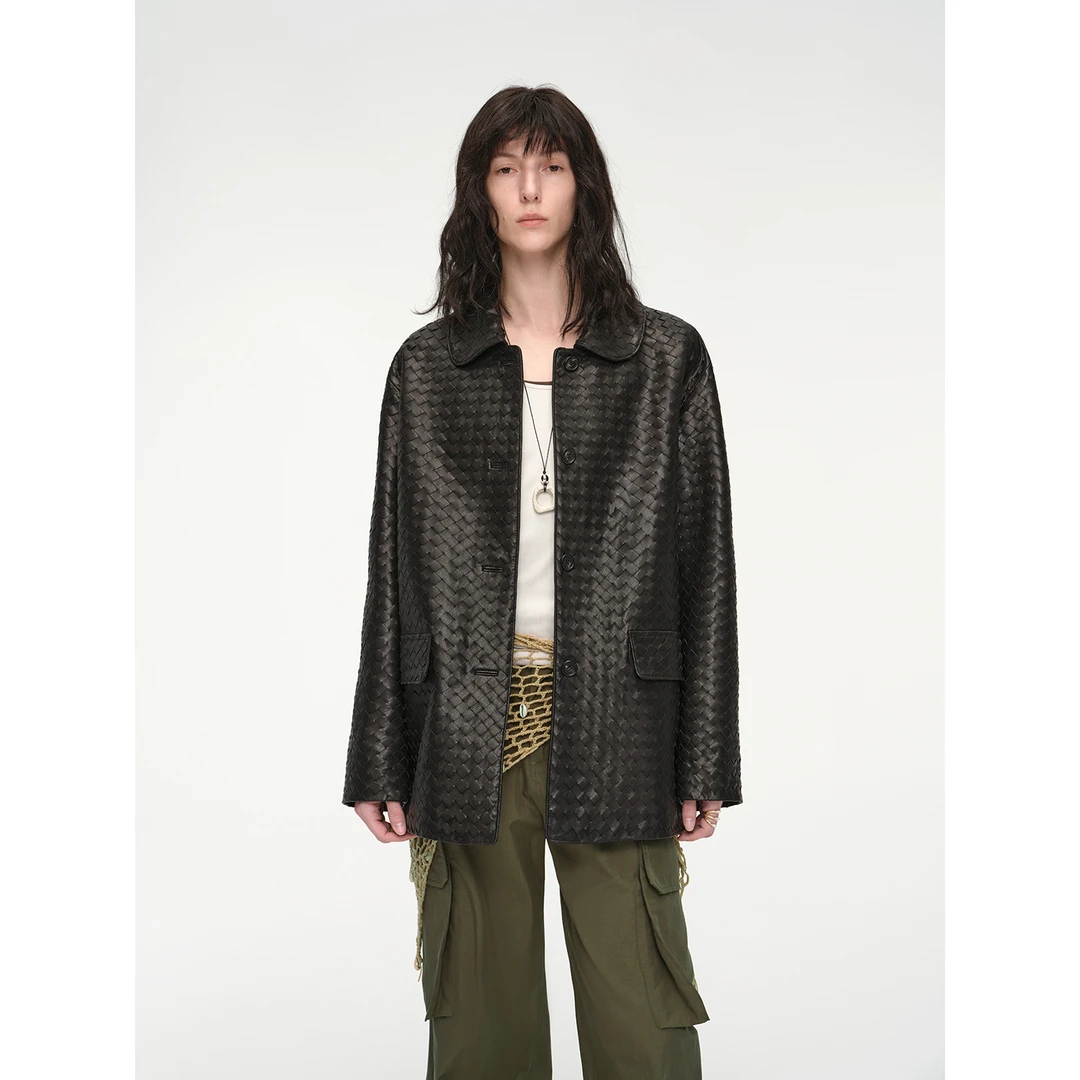 付智恩 伦勃朗夜色 皮衣街头风春秋标准长袖休闲女装复古大衣