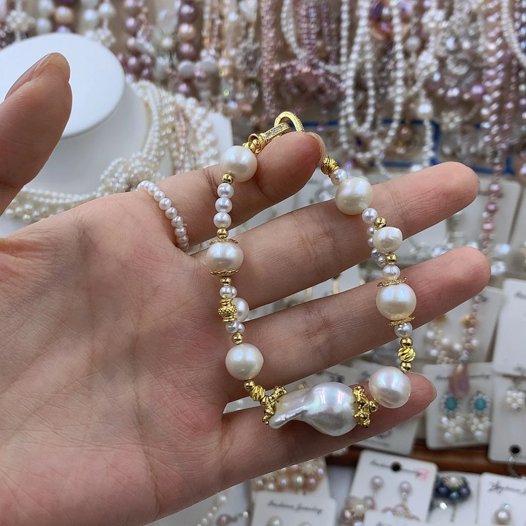 项圈银S925镶嵌淡水珍珠
