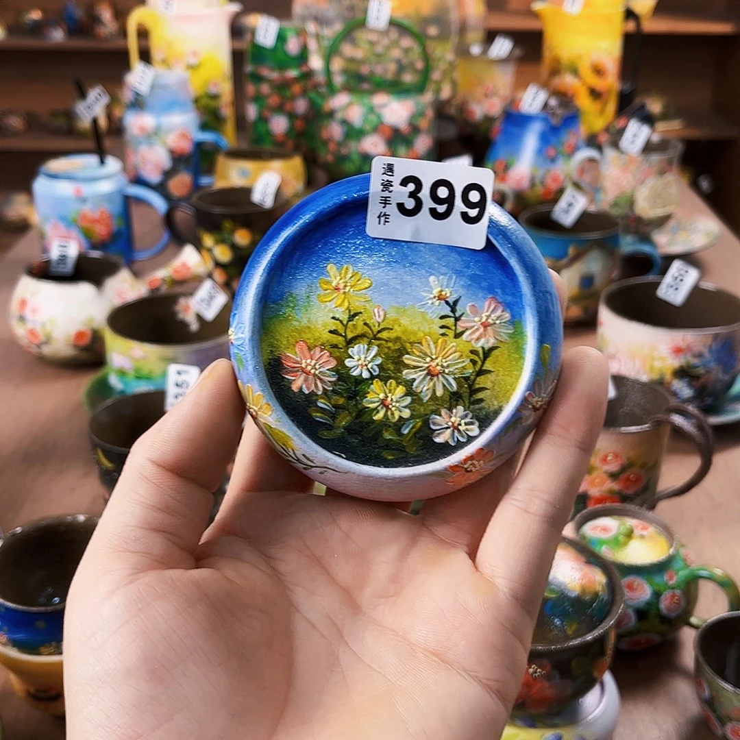 纯纯油画风茶盘纯纯莫奈油画风盖置