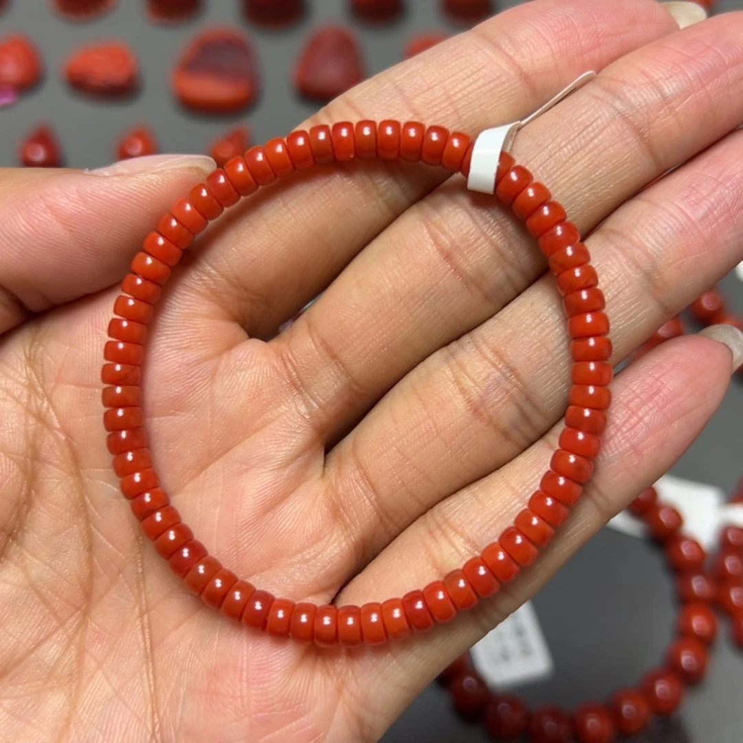 南红玛瑙未镶嵌手串 柿子红小药片 约4.5mm 性价比