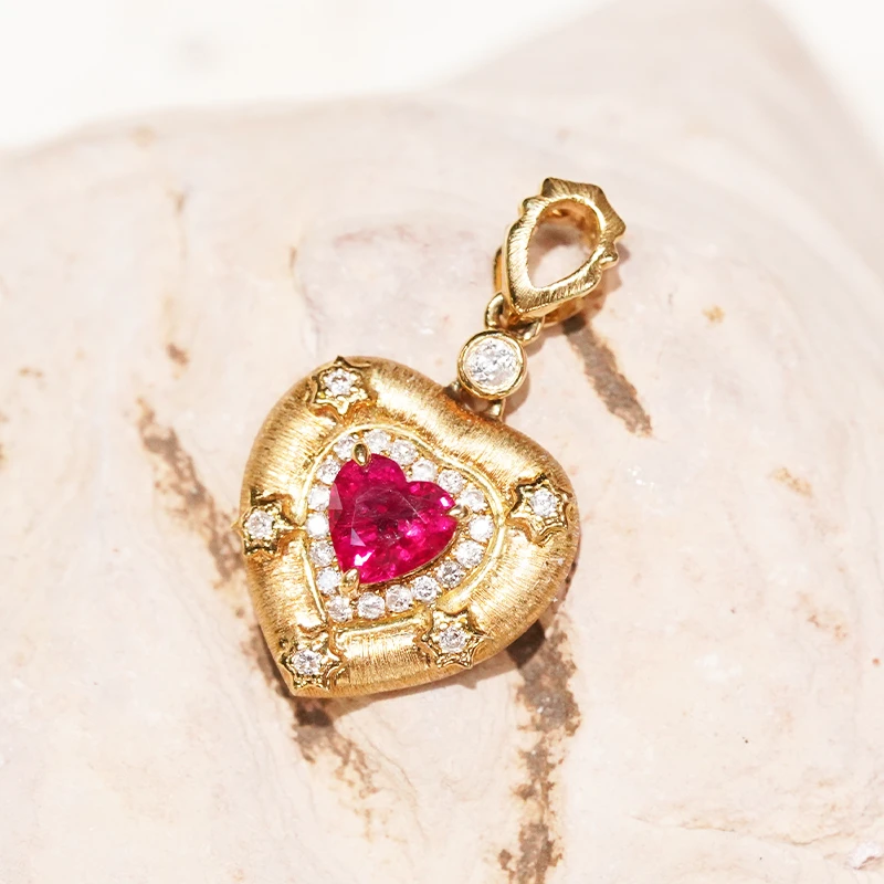 「DM」红宝石18k金钻石爱心布布吊坠（不含链）HD2