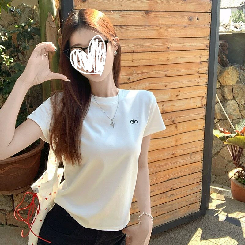 简约字母欧风刺绣短袖T恤女夏季新款圆领正肩百搭显瘦内搭上衣潮