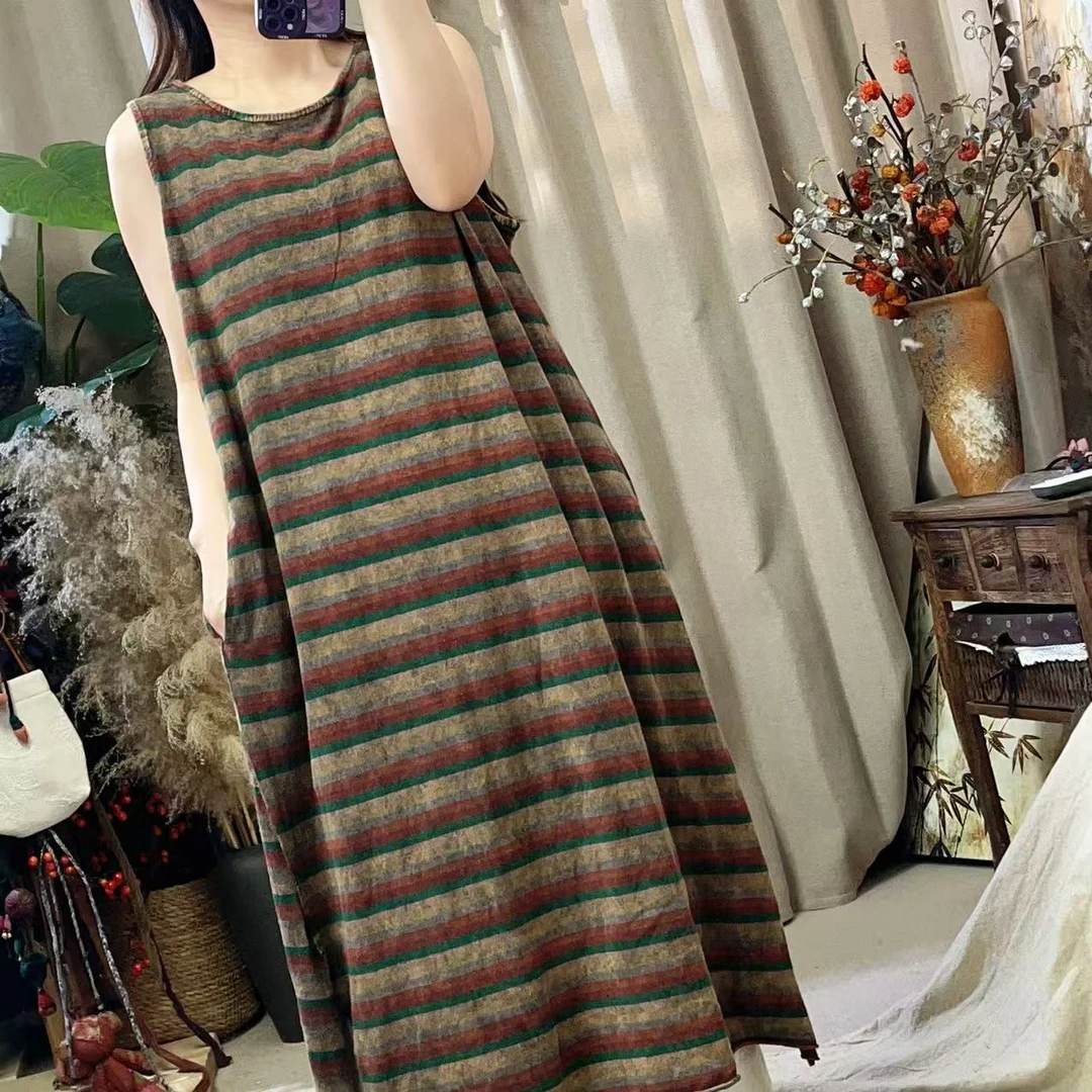 （忆南）条纹纯棉长背心（衣长118胸围130）