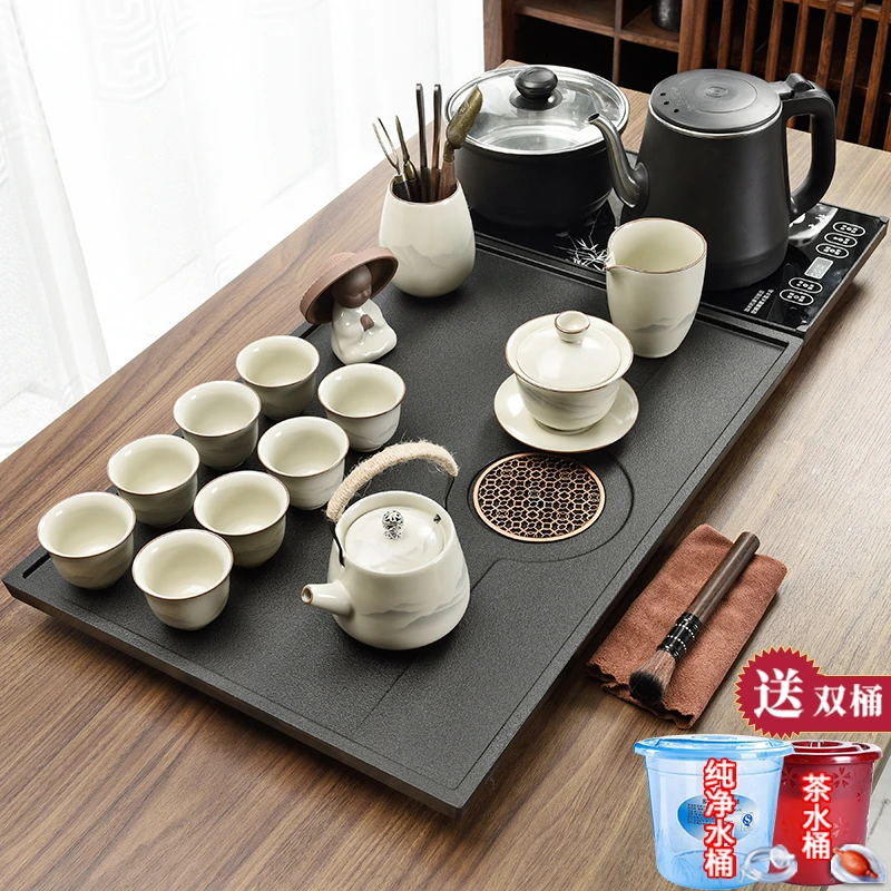 窑天下乌金瓷石茶盘整套茶具套装家用简约客厅办公全自动泡茶台道