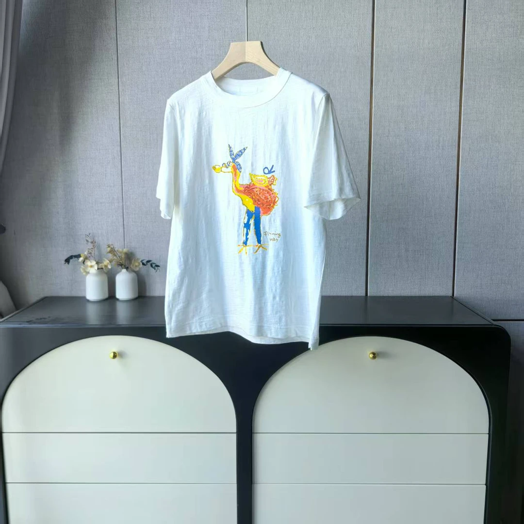 木子家I   25052【火烈鸟印花T】竹节棉亲肤圆领宽松纯棉短袖