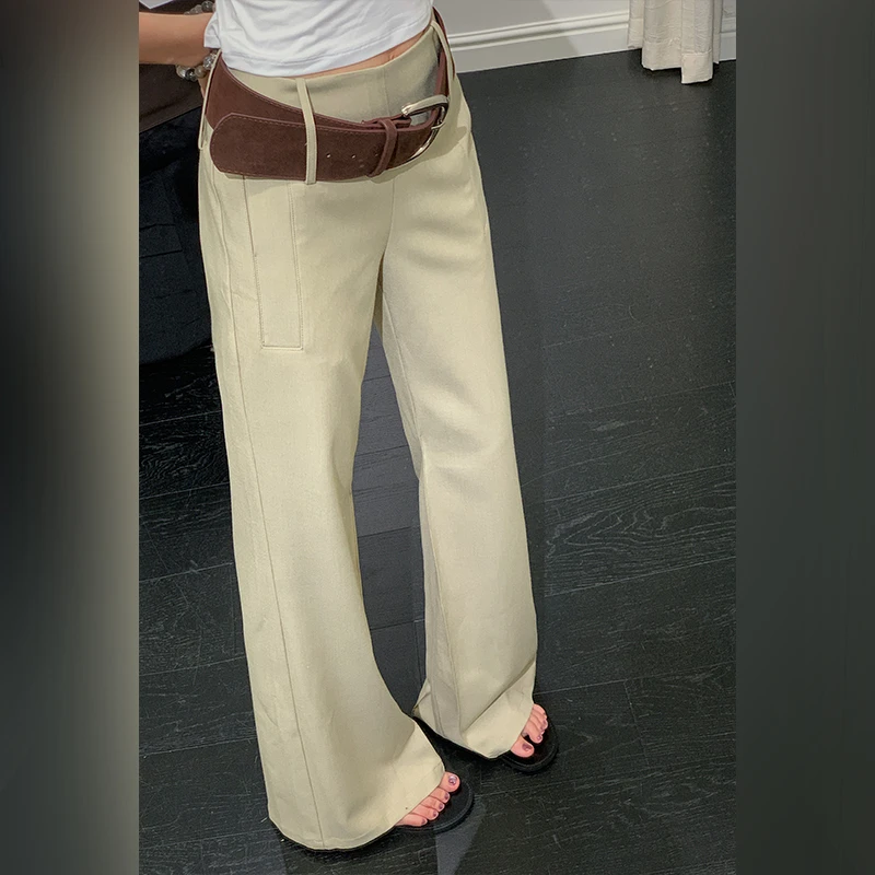 十三粥私服 都市漫行 休闲微喇西裤女遮肉显瘦简约百搭长裤SK0405
