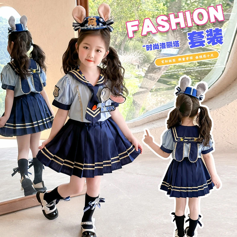 儿童jk制服套装夏季洋气学院风女孩朱迪兔子警官洛丽塔女童公主裙