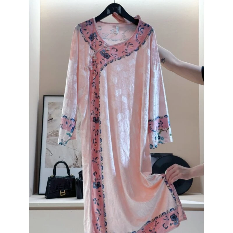 高级感提花新中式长袖睡衣女甜美复古宽松家居服可外穿SY242022