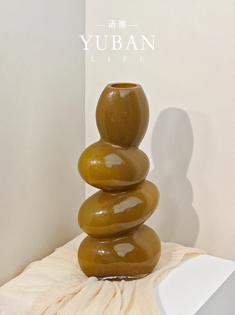 叠翠凝珠瓶 高级感鹅卵石错色几何插花瓶 小众摆件乔迁玄关礼物