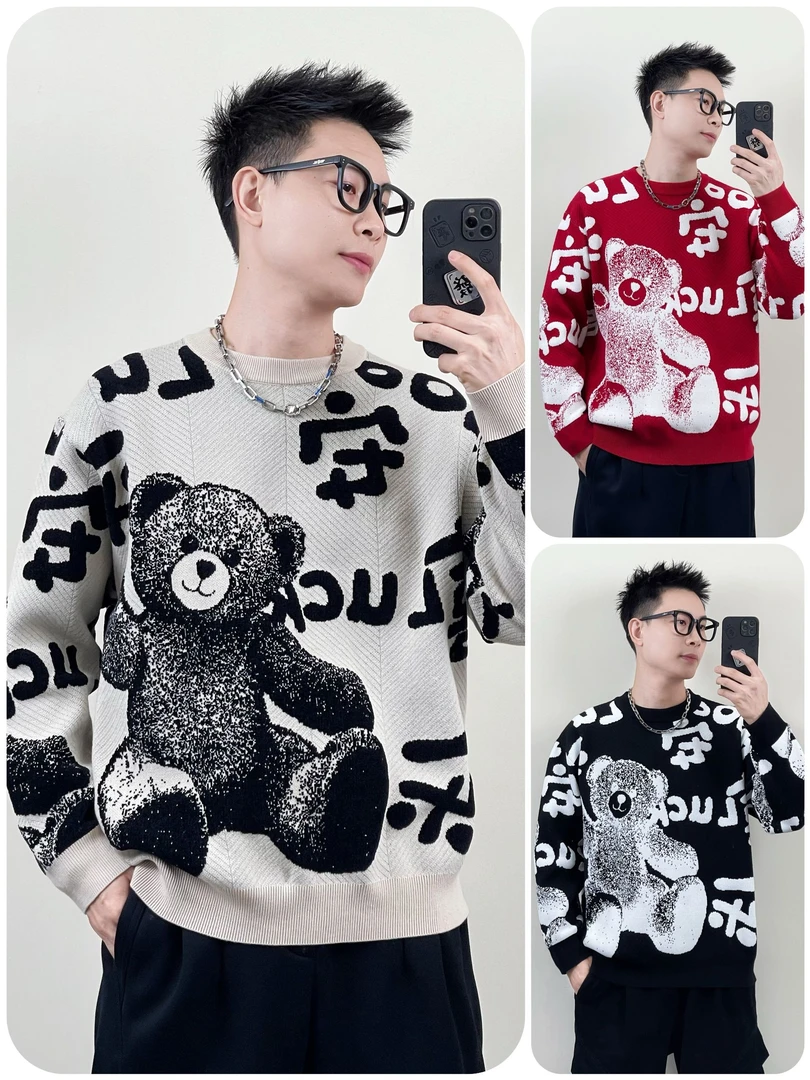 冬季男士男款打底毛衣加厚保暖男士毛衣打底潮流小熊针织时尚毛衣