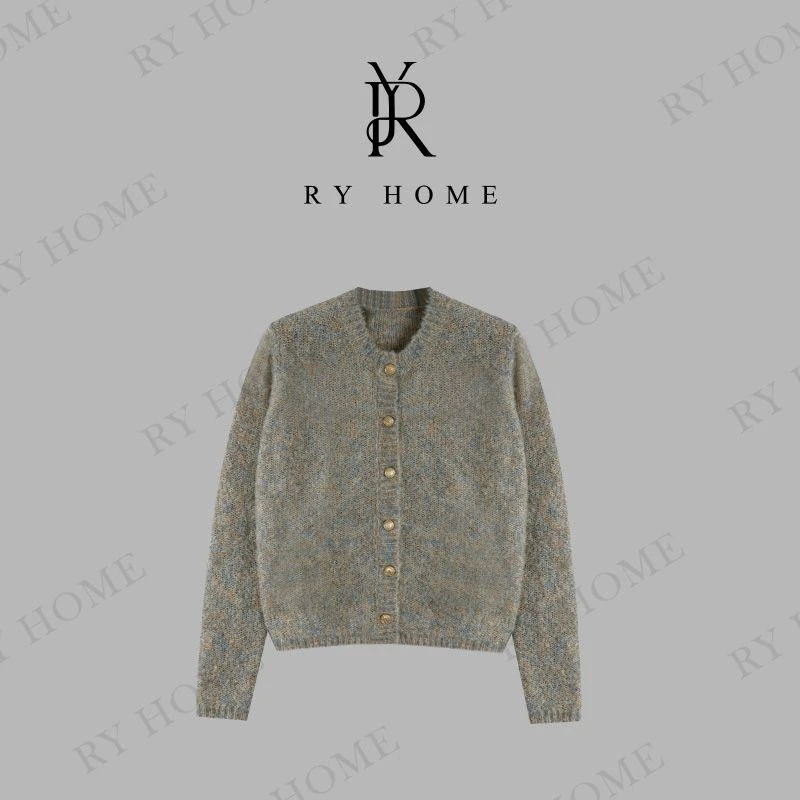 【容雨RYHOME】法式混色通勤风单排扣圆领套头毛衣244M2828