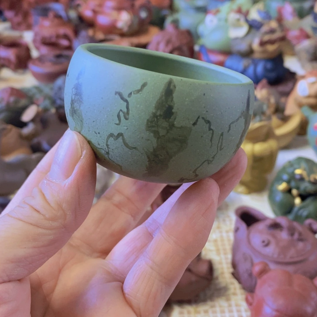 茶杯绿泥紫砂紫砂