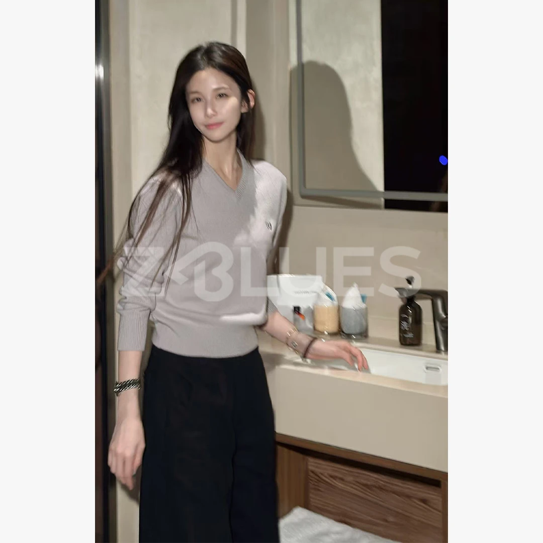 Z.blues【Bi入】谁穿都好看 巴黎新款绵羊毛刺绣V领毛针织衫YZGZ160