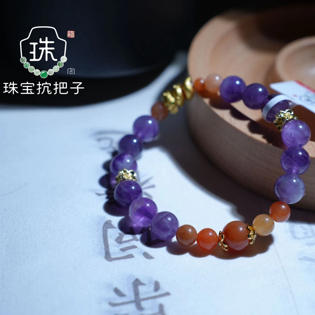 【星轨灵蛇】天然紫水晶+玛瑙8mm水晶手串手链（原创设计）一SC060